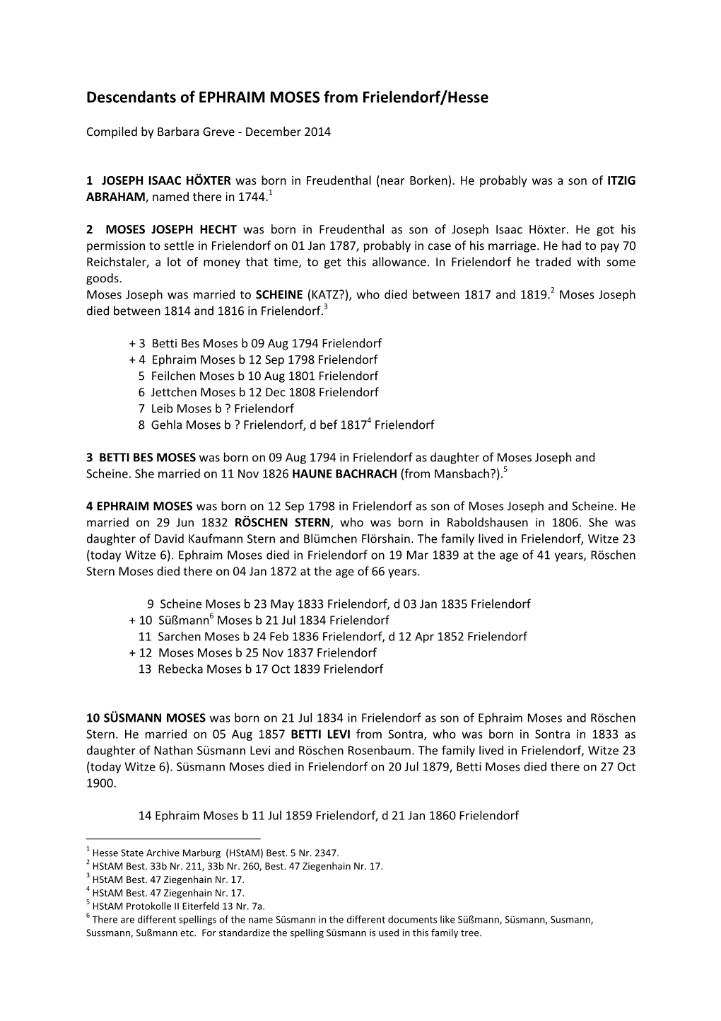Descendants of EPHRAIM MOSES from Frielendorf, Hesse