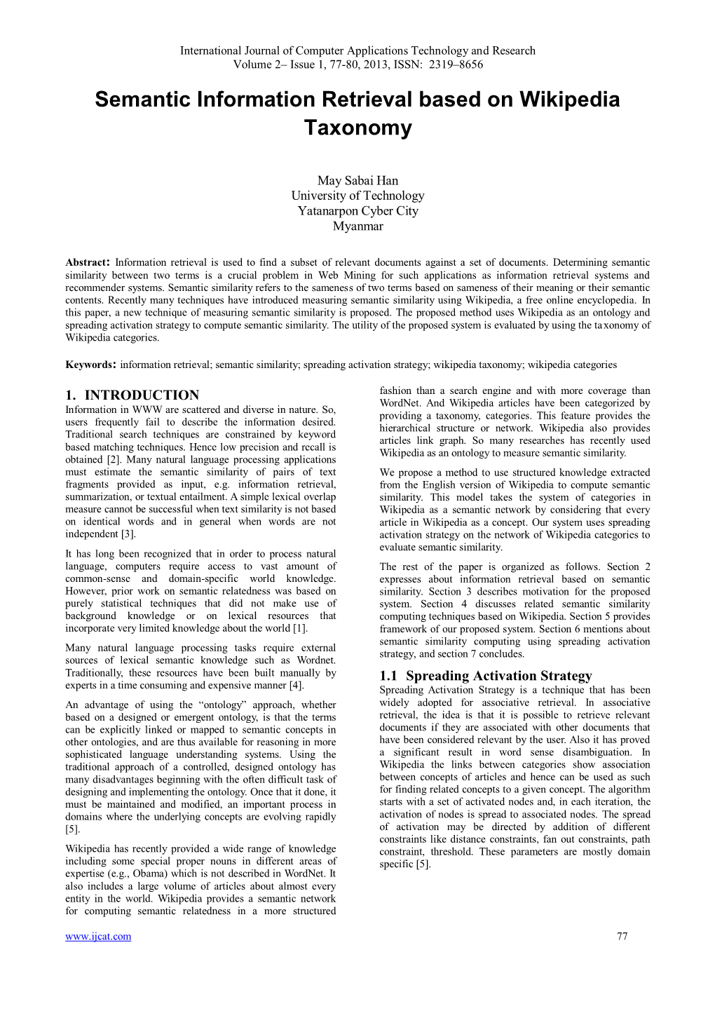 Semantic Information Retrieval Based on Wikipedia Taxonomy