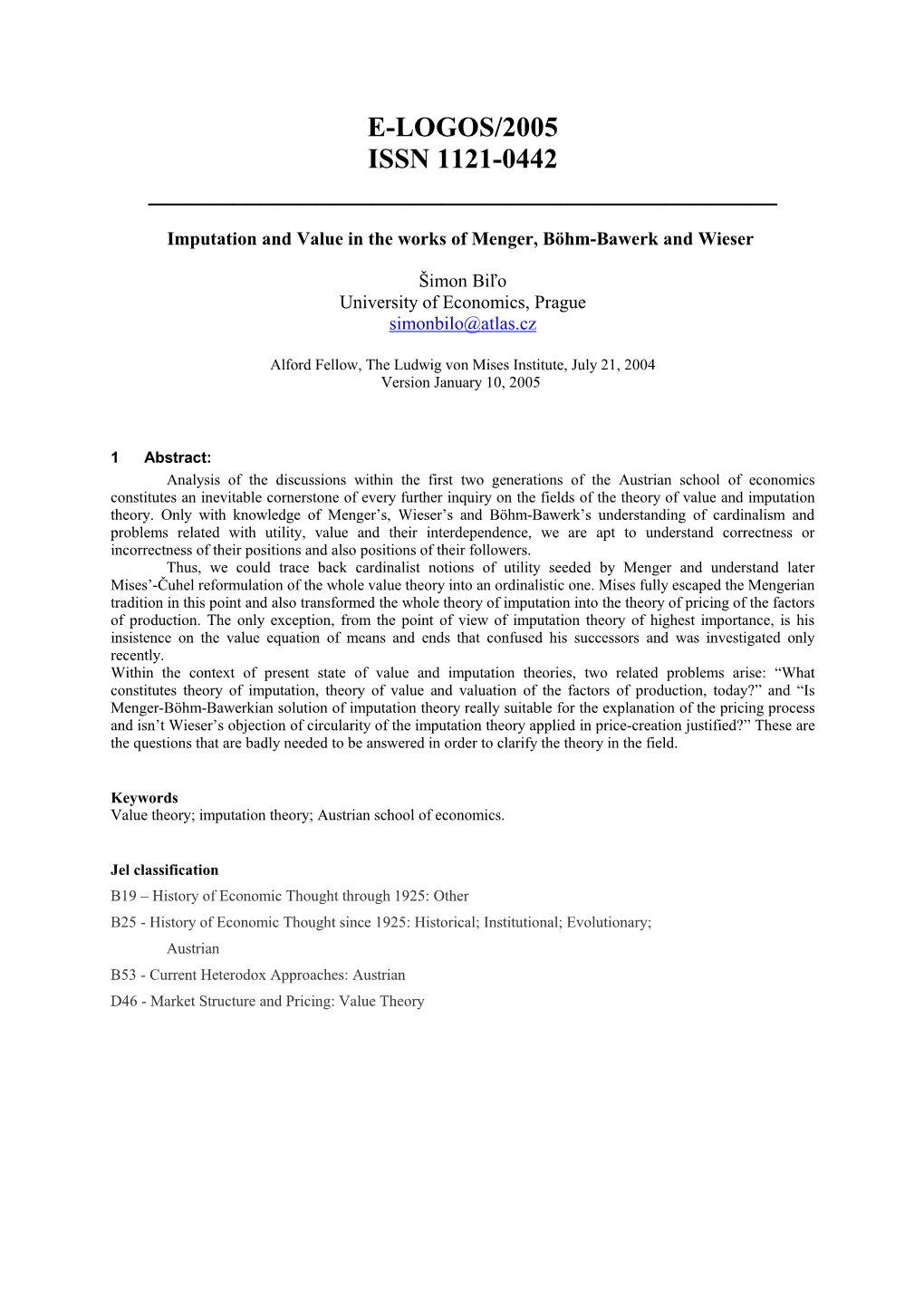 Imputation and Value in the Works of Menger, Böhm-Bawerk and Wieser