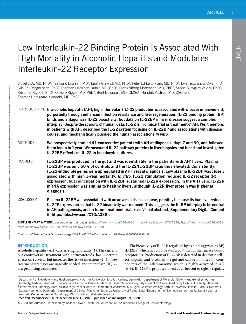 Low Interleukin-22 Binding Protein Is Associated with High Mortality In