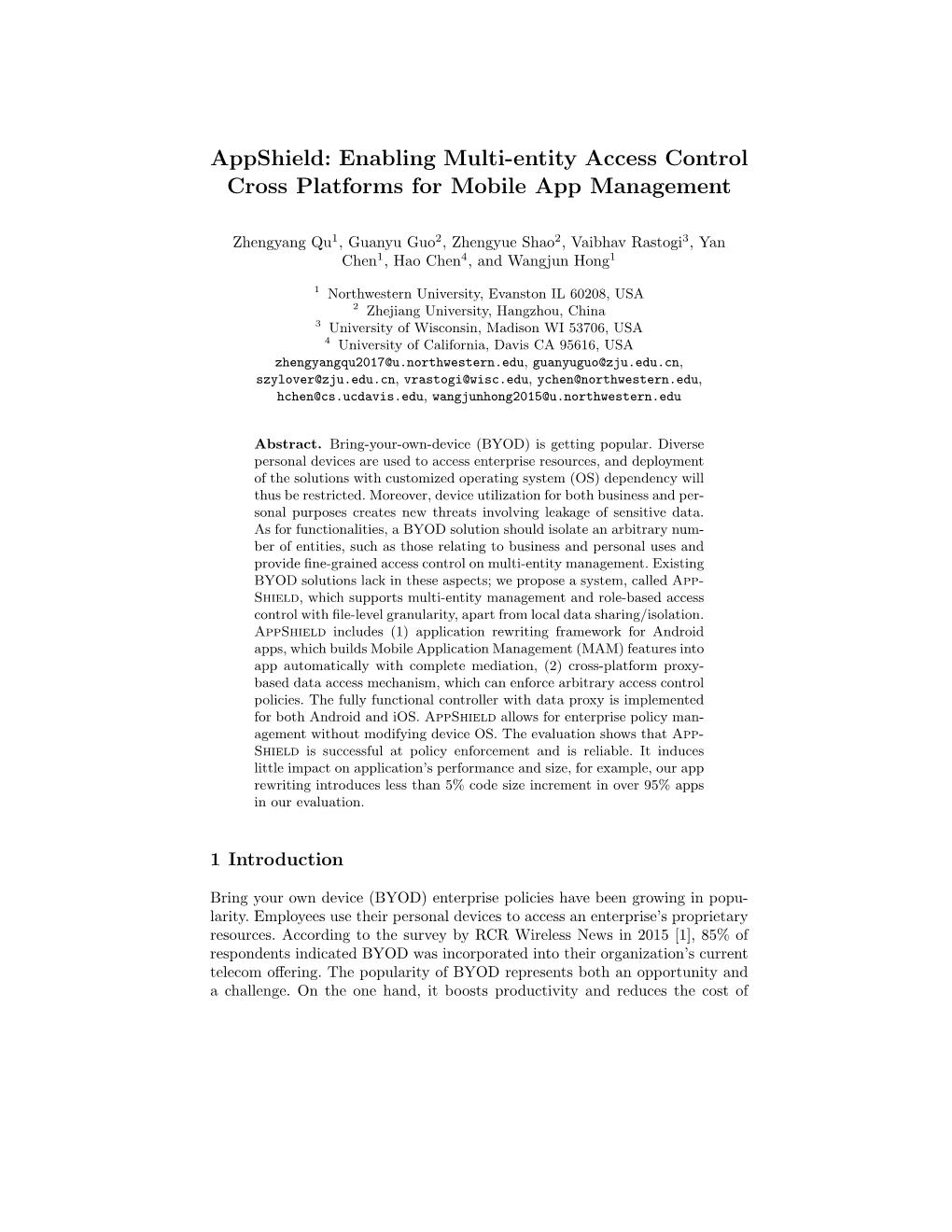 Appshield: Enabling Multi-Entity Access Control Cross Platforms for Mobile App Management