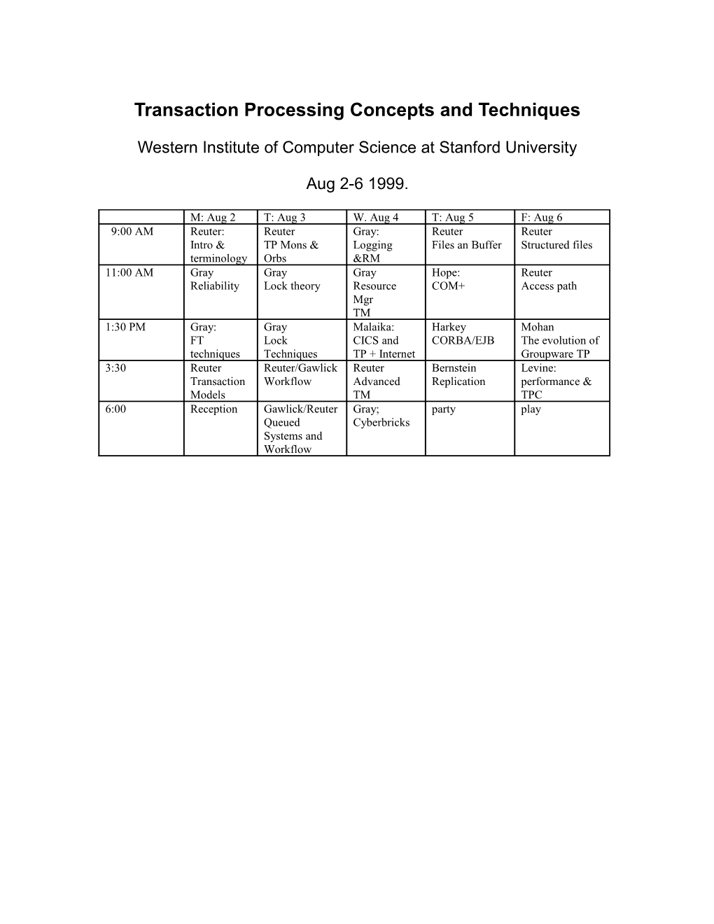 Transaction Processing Concepts and Techniques