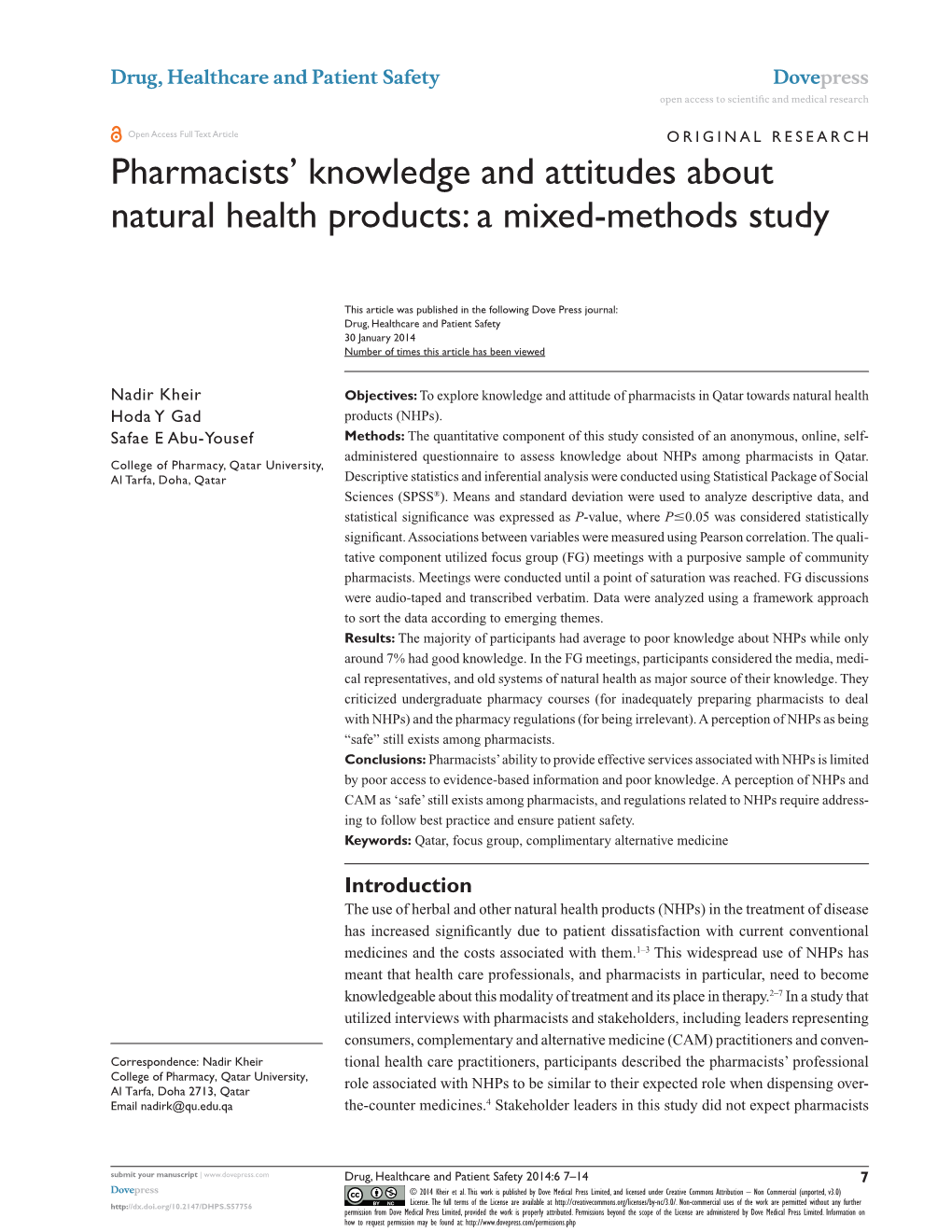 Pharmacists' Knowledge and Attitudes About Natural