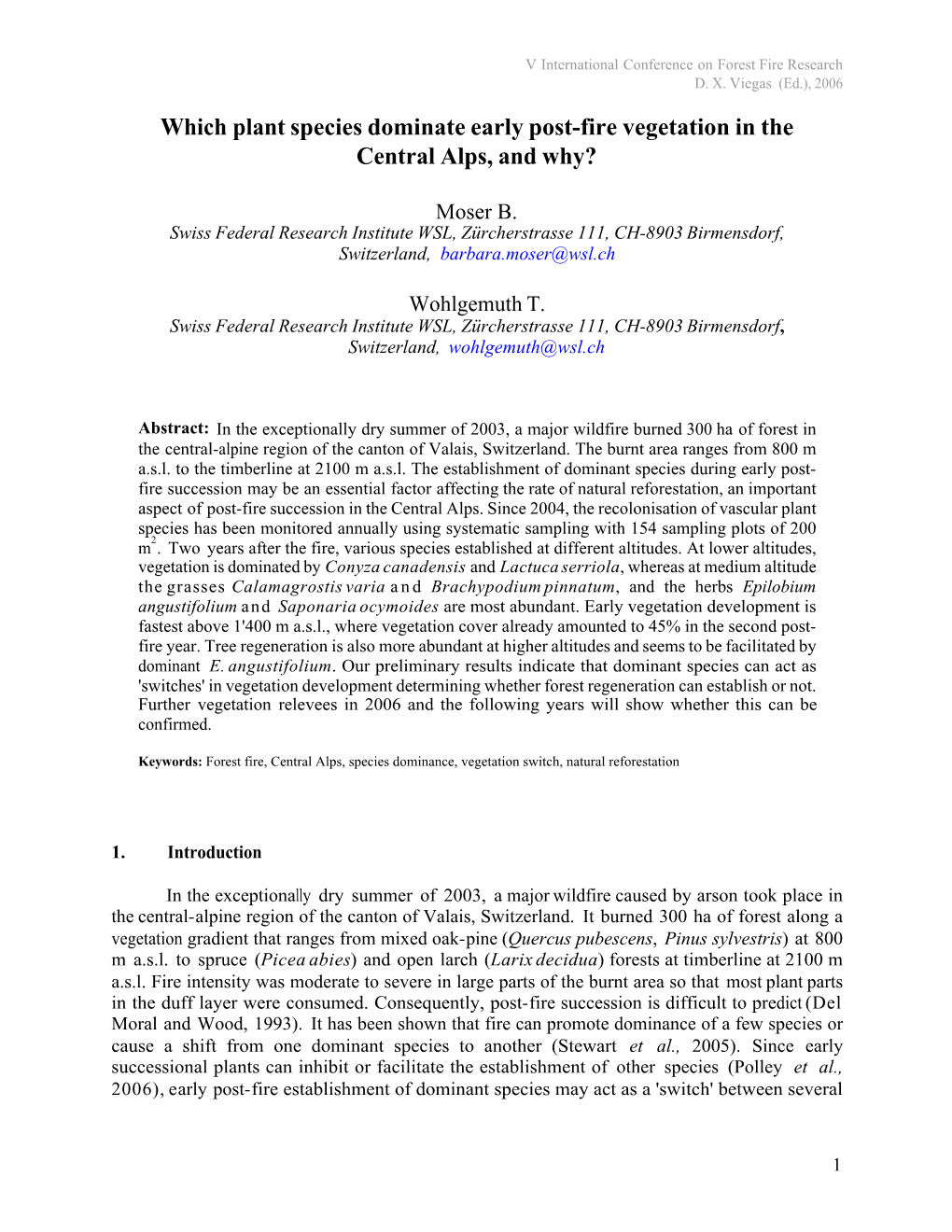 Which Plant Species Dominate Early Post-Fire Vegetation in the Central Alps, and Why?