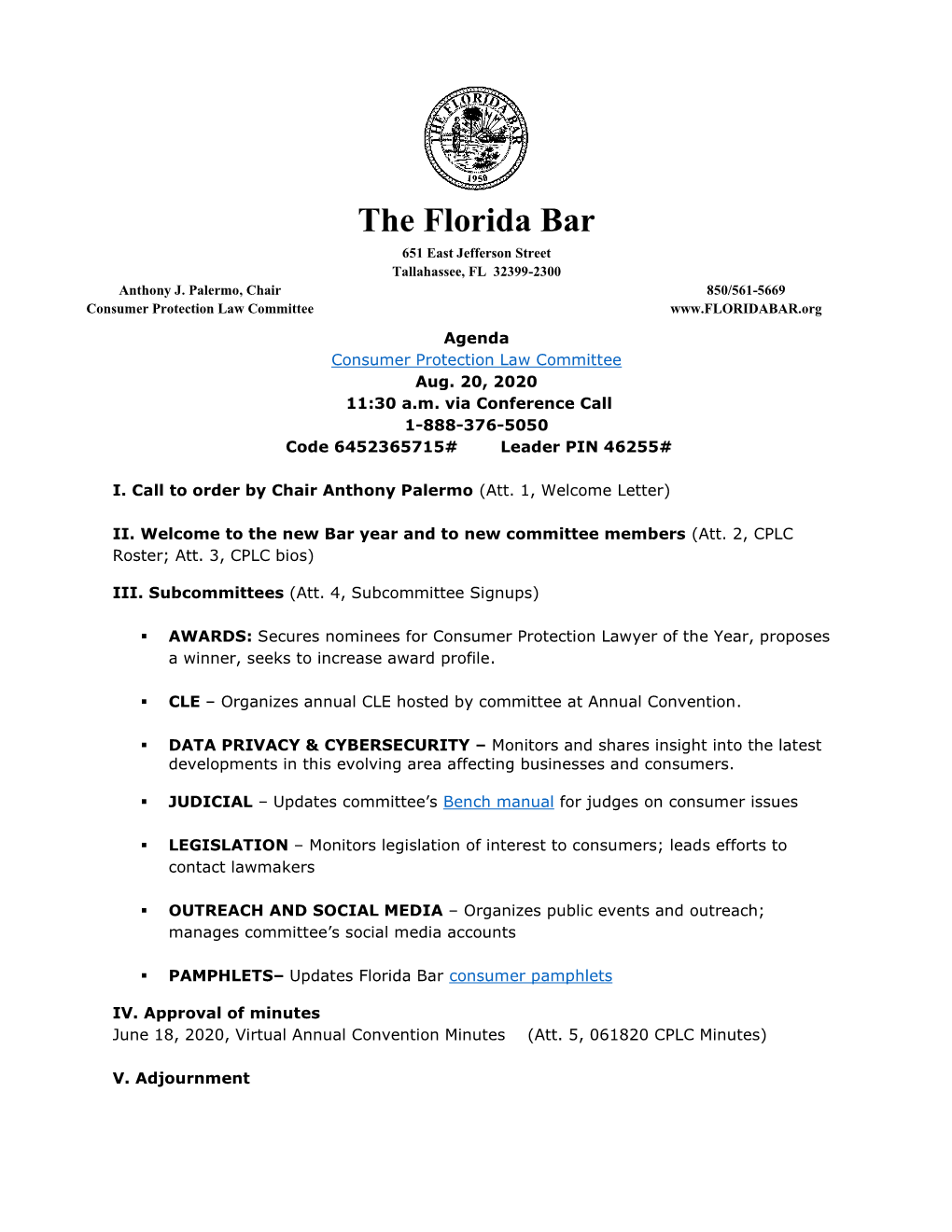 The Florida Bar 651 East Jefferson Street Tallahassee, FL 32399-2300 Anthony J