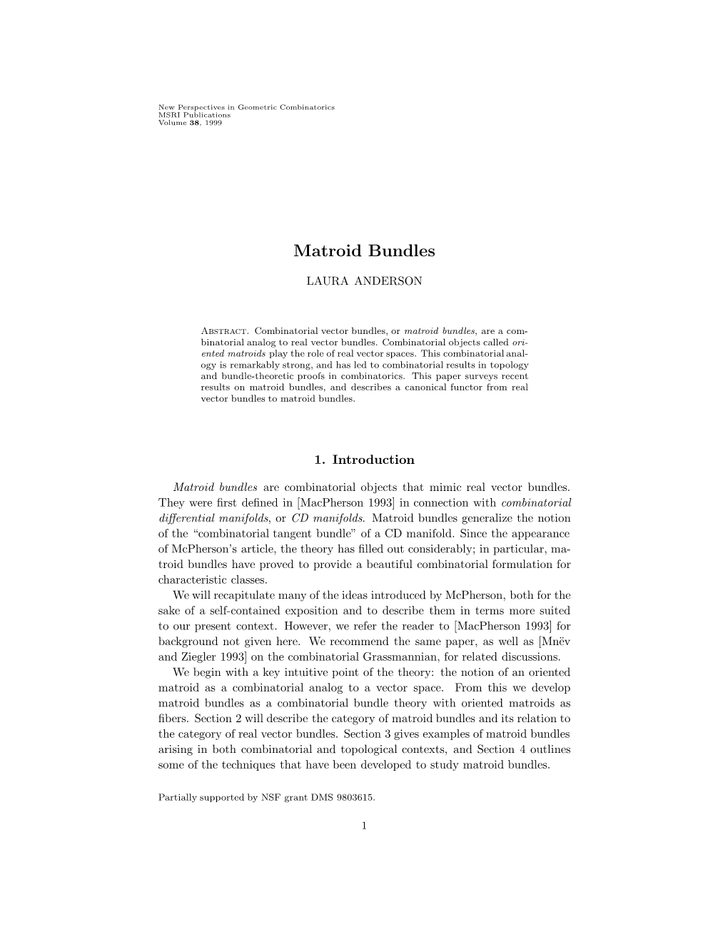 Matroid Bundles