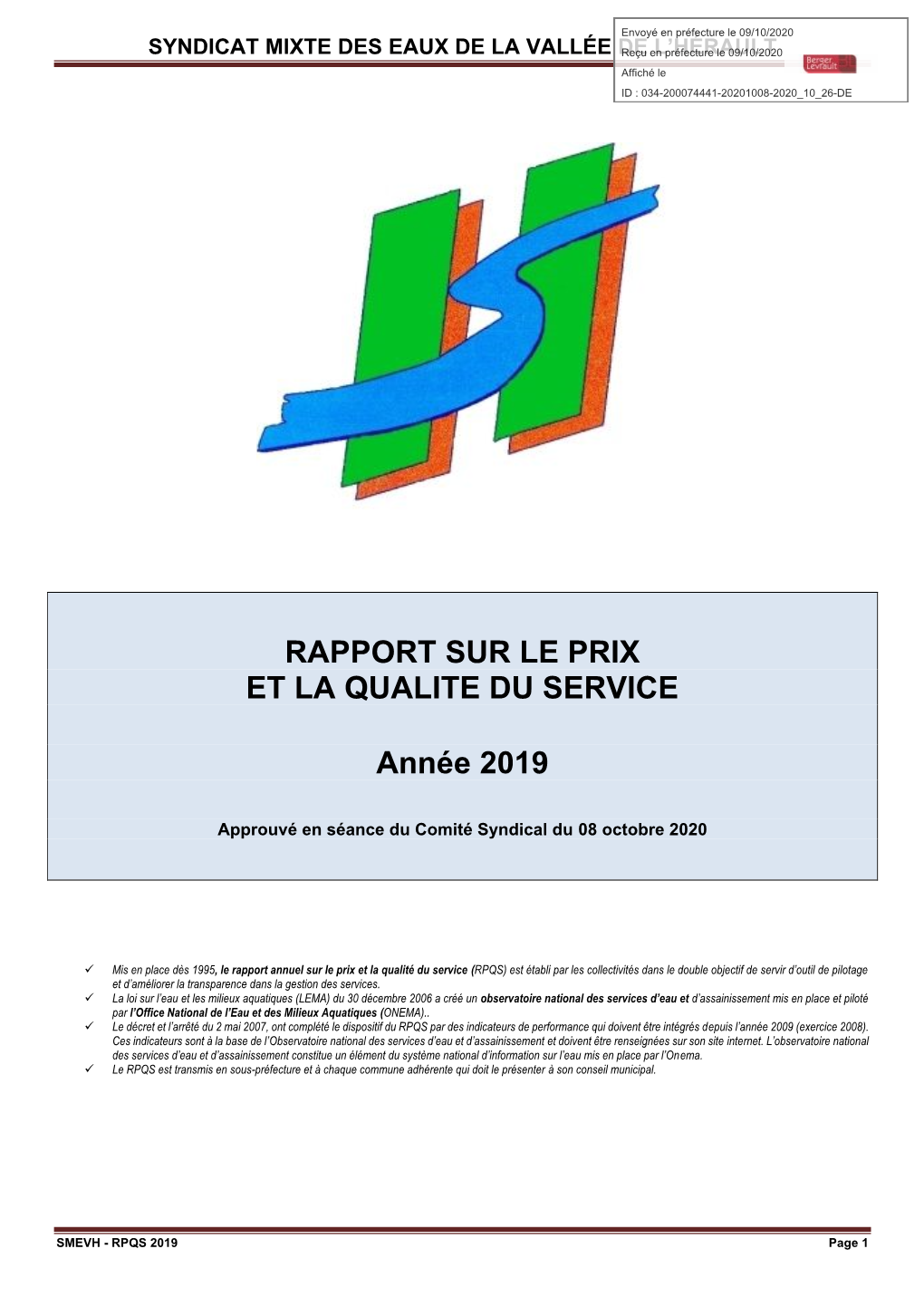 RAPPORT SUR LE PRIX ET LA QUALITE DU SERVICE Année 2019