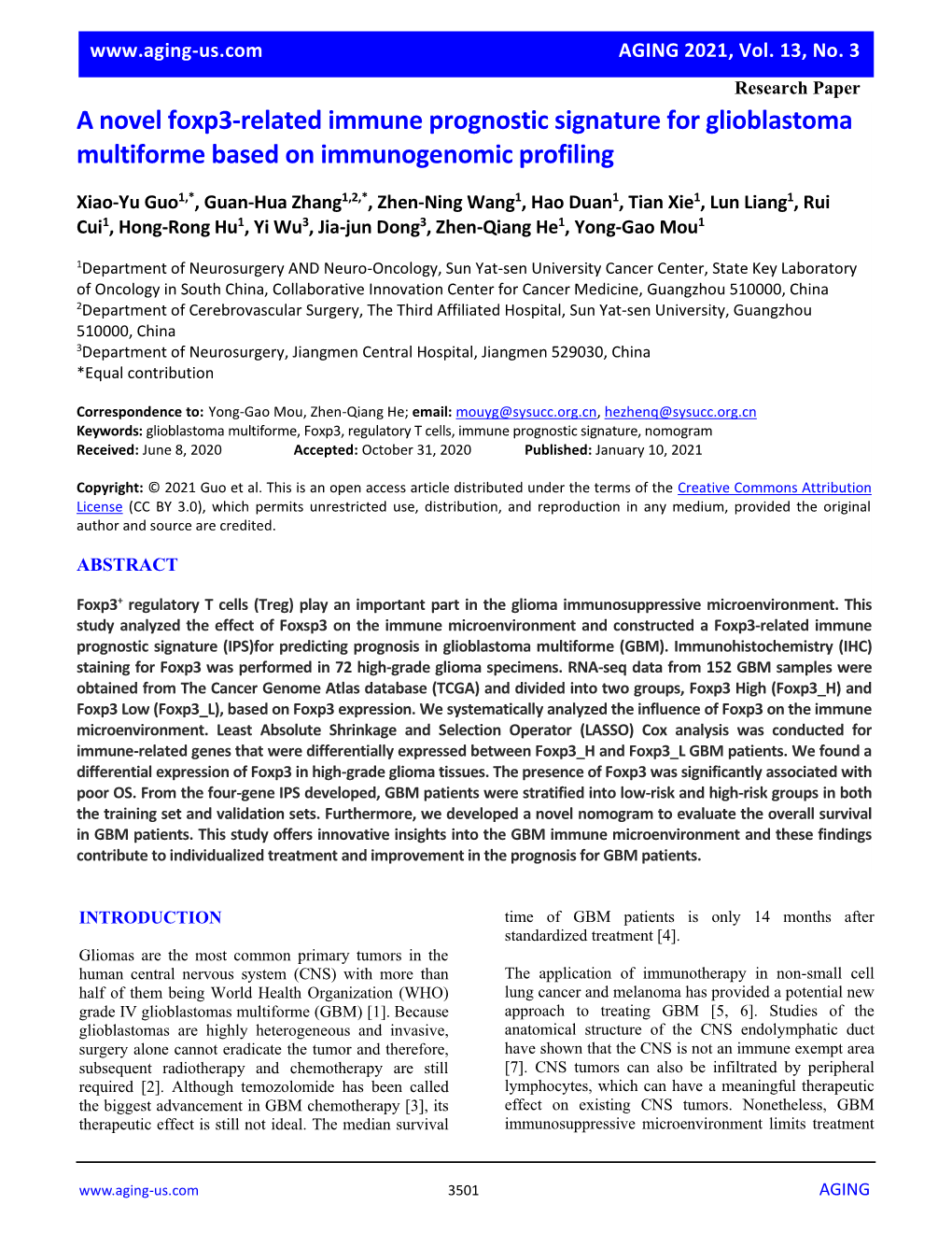 A Novel Foxp3-Related Immune Prognostic Signature for Glioblastoma Multiforme Based on Immunogenomic Profiling