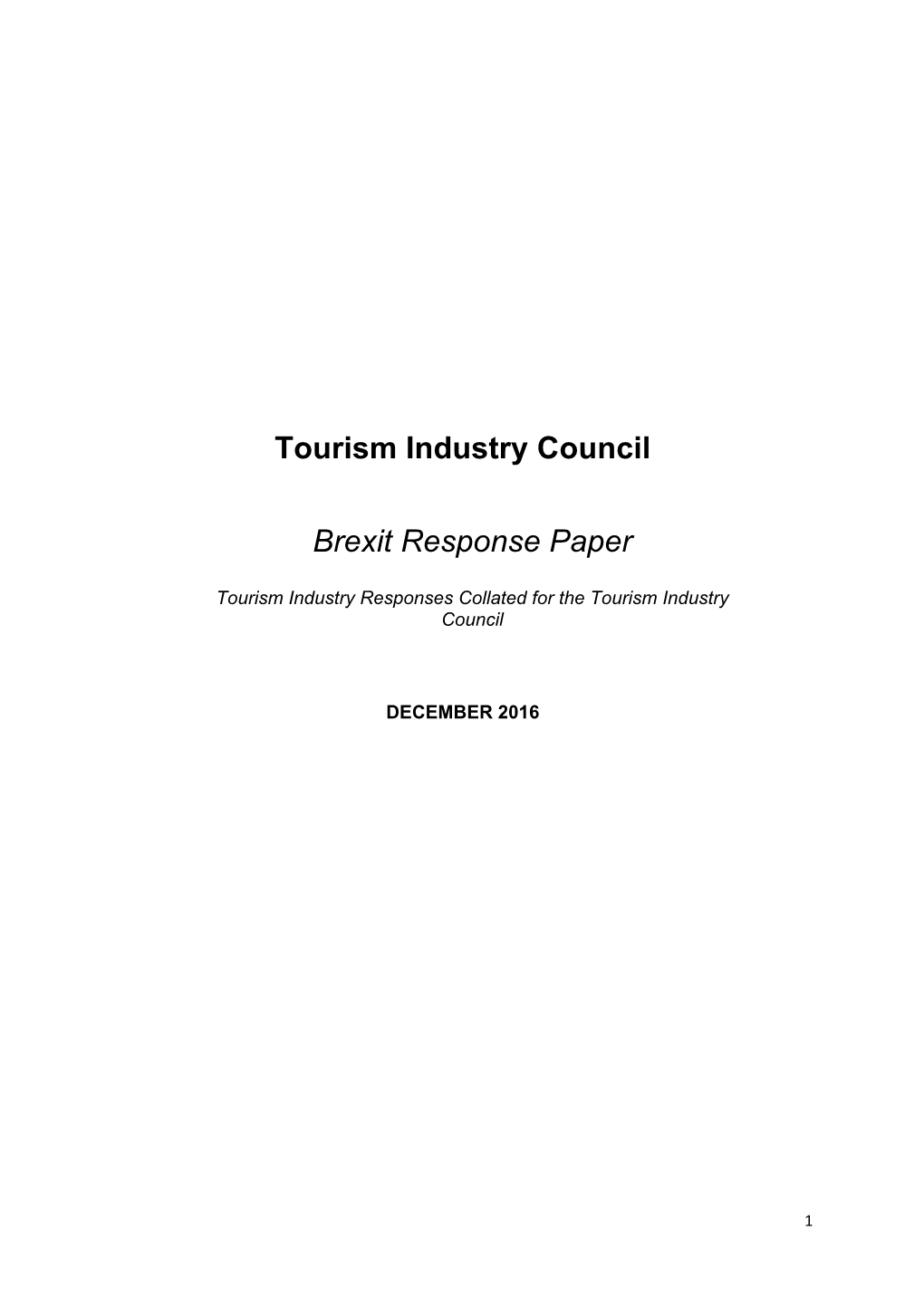 Tourism Industry Council Brexit Response Paper