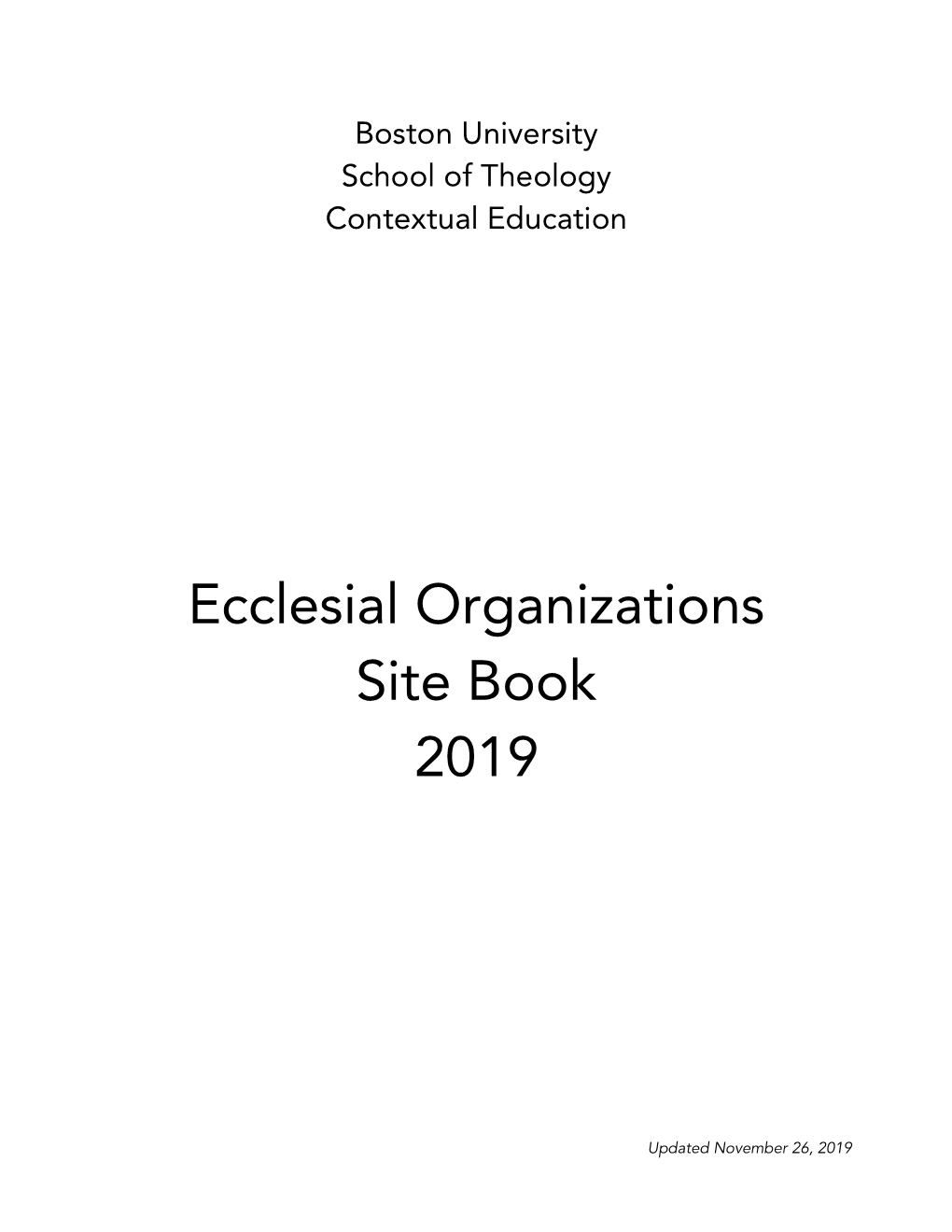 Ecclesial Organizations Site Book 2019