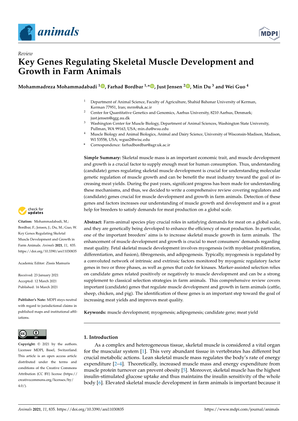 Key Genes Regulating Skeletal Muscle Development and Growth in Farm Animals