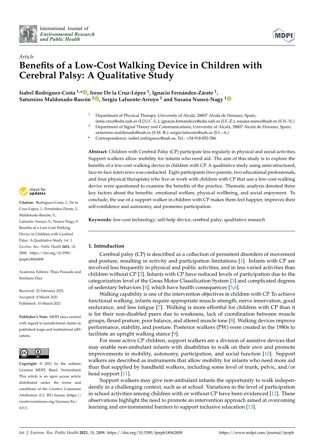 Benefits of a Low-Cost Walking Device in Children with Cerebral Palsy: a Qualitative Study