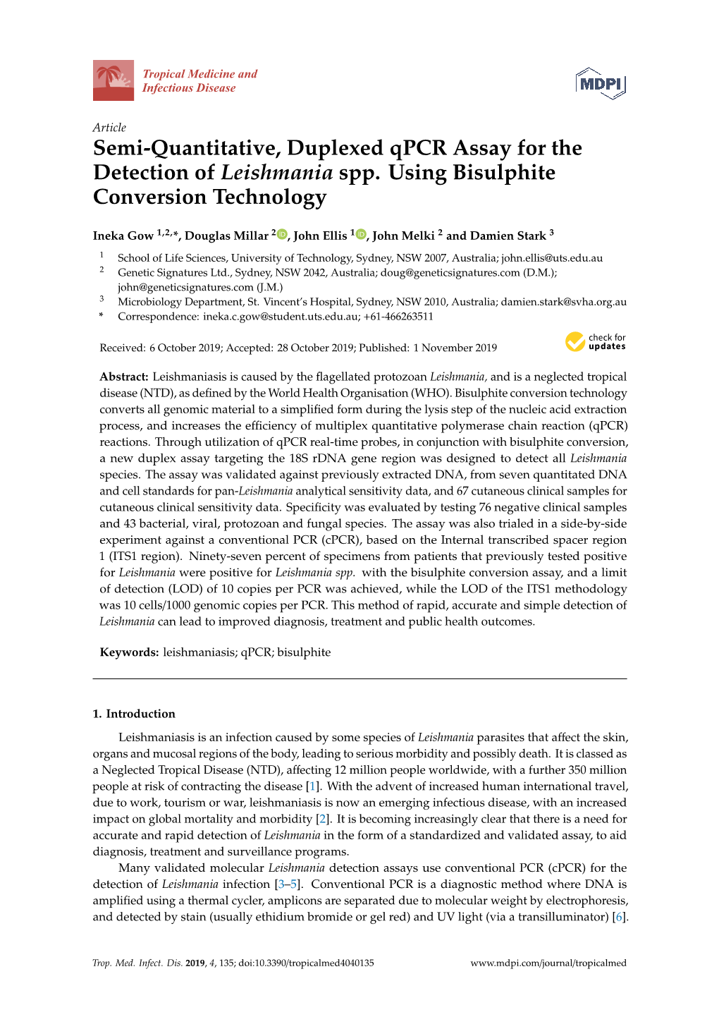 Semi-Quantitative, Duplexed Qpcr Assay for the Detection of Leishmania Spp