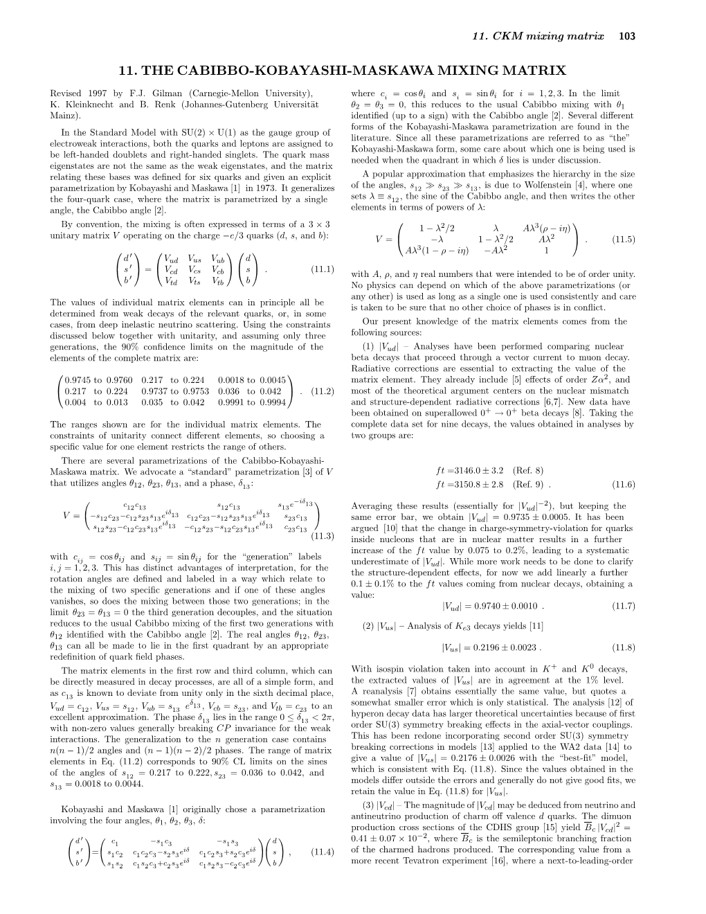 11. the Cabibbo-Kobayashi-Maskawa Mixing Matrix