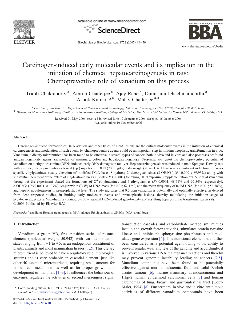 Carcinogen-Induced Early Molecular Events and Its Implication In