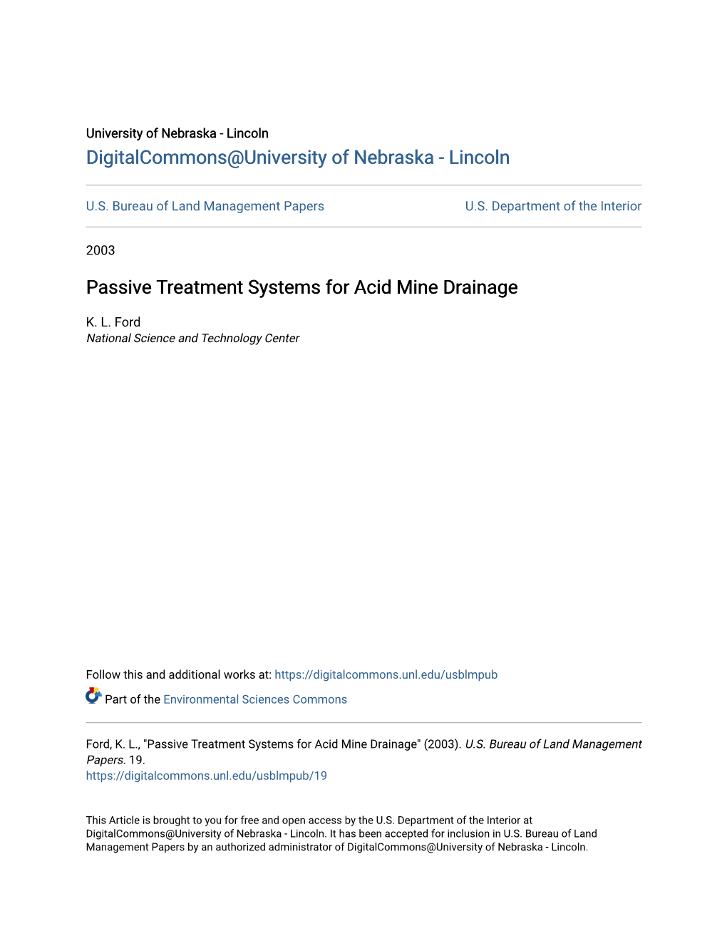 Passive Treatment Systems for Acid Mine Drainage