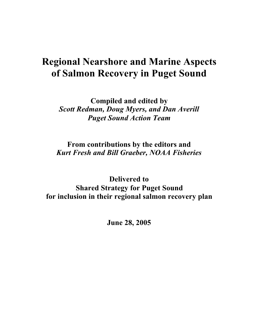 Regional Nearshore and Marine Aspects of Salmon Recovery in Puget Sound