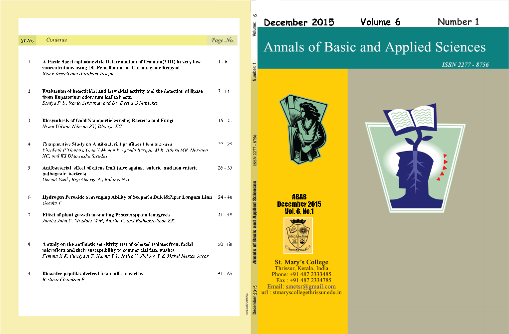 Annals of Basic and Applied Sciences December 2015, Volume 6, Number 1, (ISSN 2277-8756)