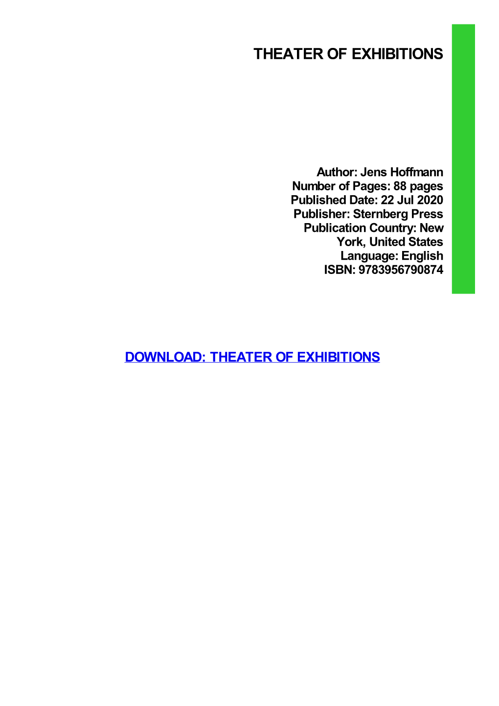 PDF Download Theater of Exhibitions Pdf Free Download