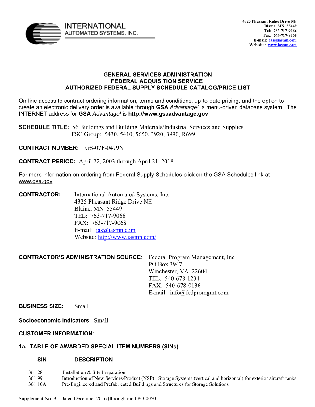 Standard Form 1449, Contract for Commercial Items (Cont D) Page 1A