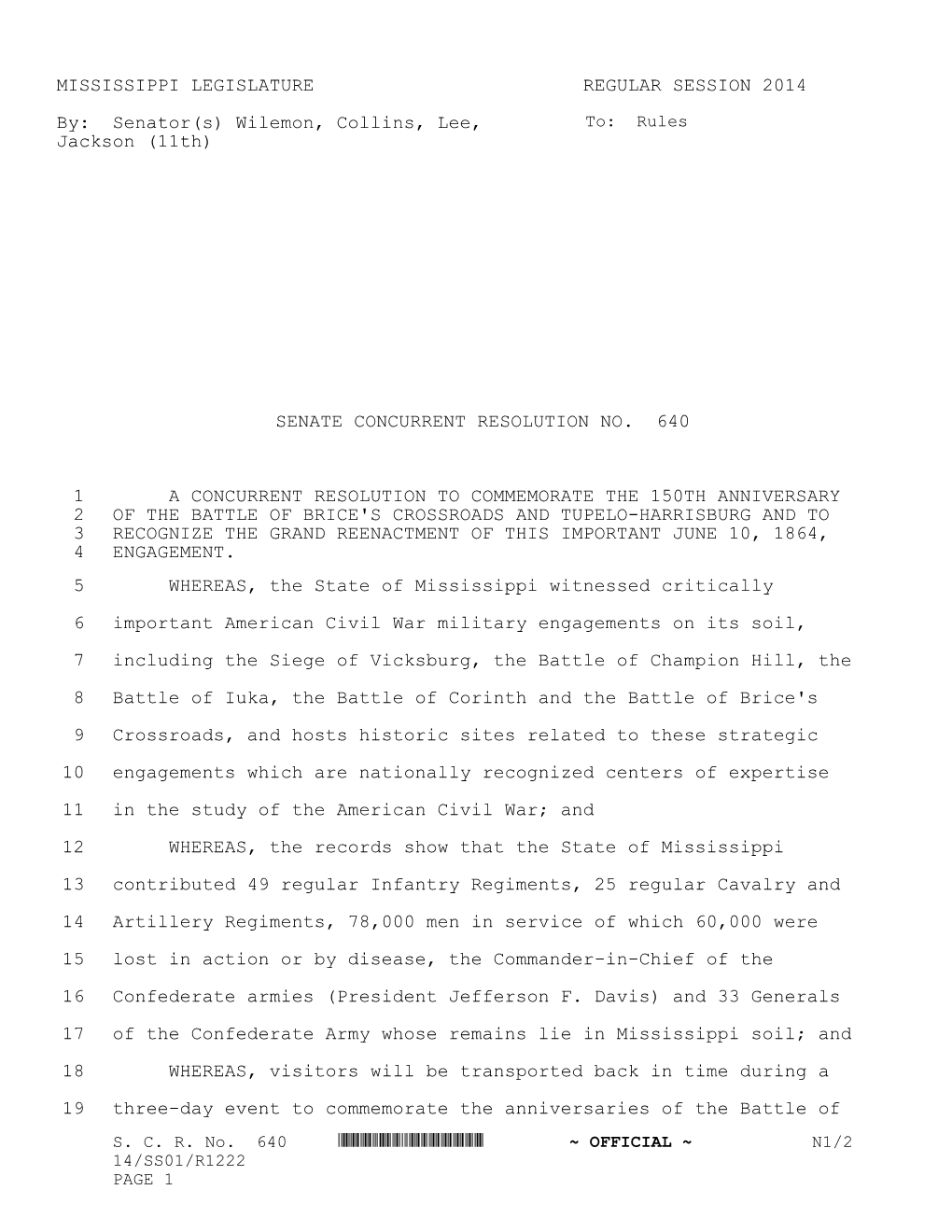 MISSISSIPPI LEGISLATURE REGULAR SESSION 2014 By