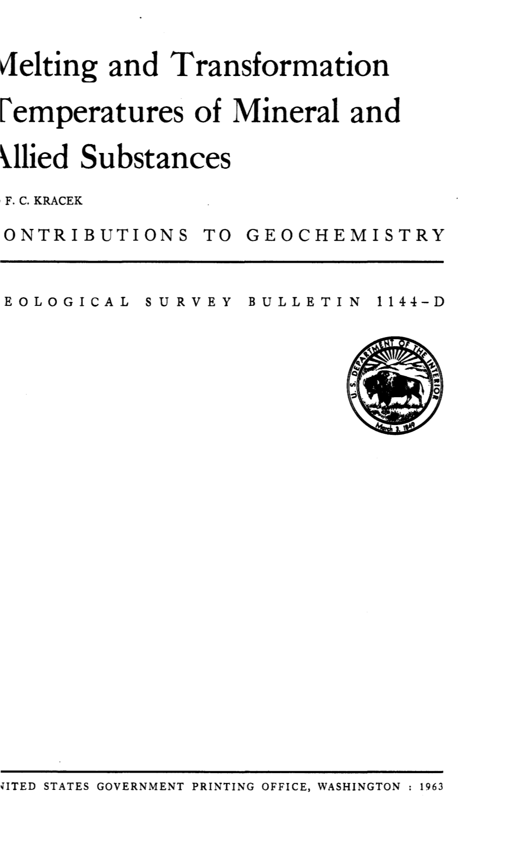 V.Lelting and Transformation Remperatures of Mineral and \Llied Substances