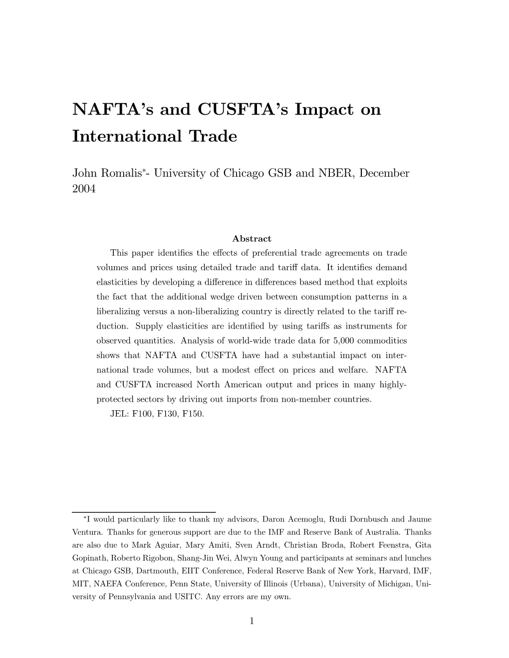 NAFTA's and CUSFTA's Impact on International Trade