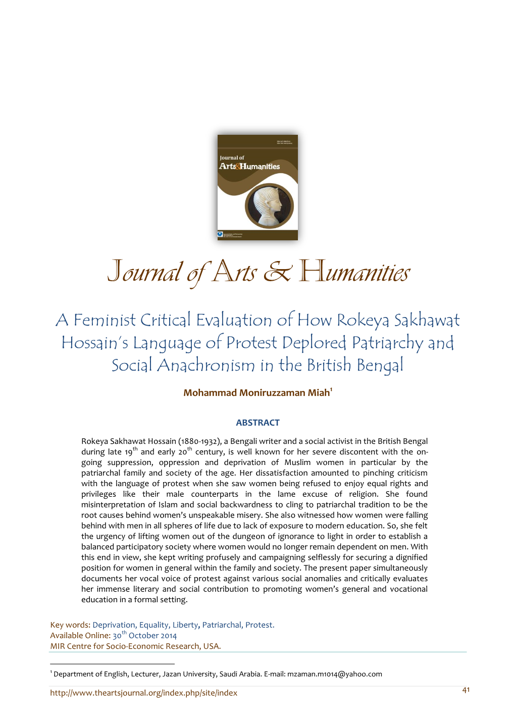 Journal of Arts & Humanities