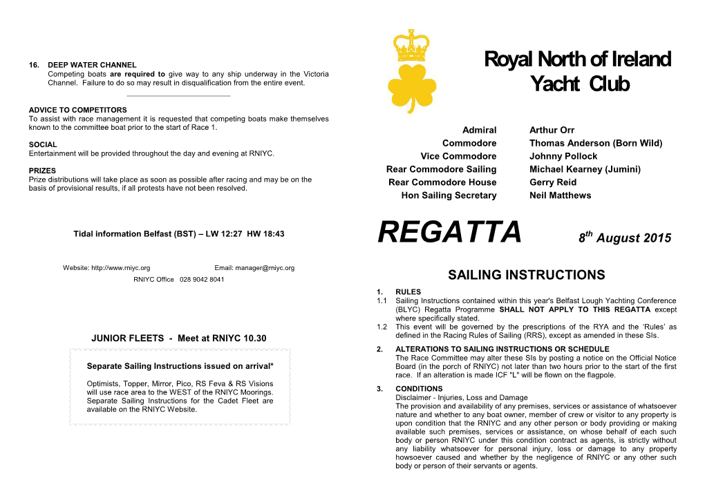 2015 Royal North of Ireland Yacht Club Regatta