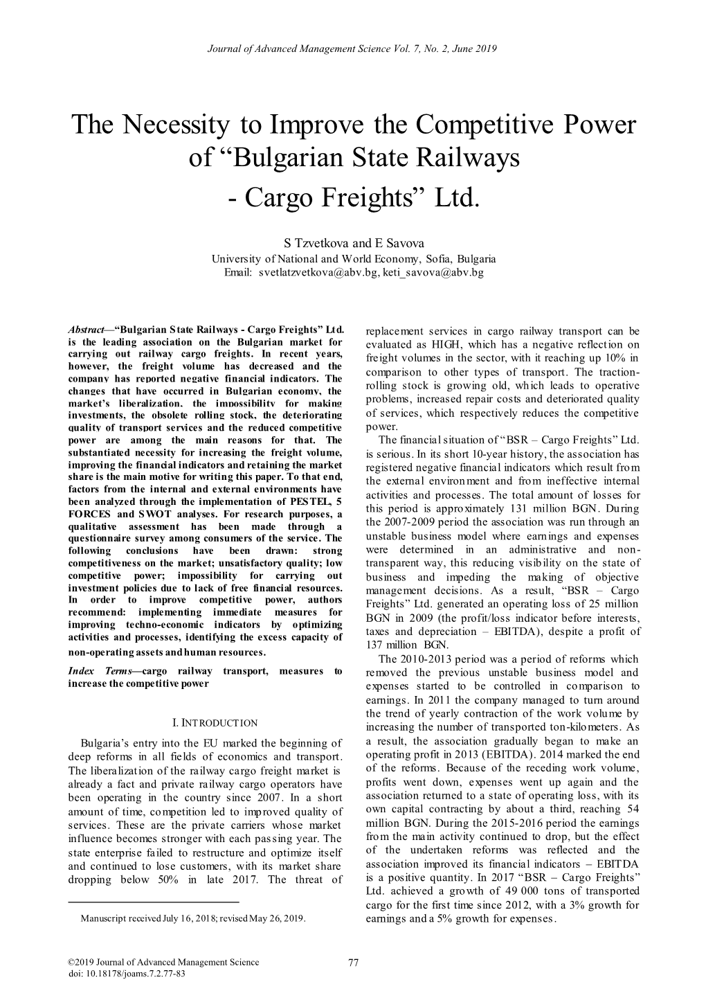 “Bulgarian State Railways - Cargo Freights” Ltd