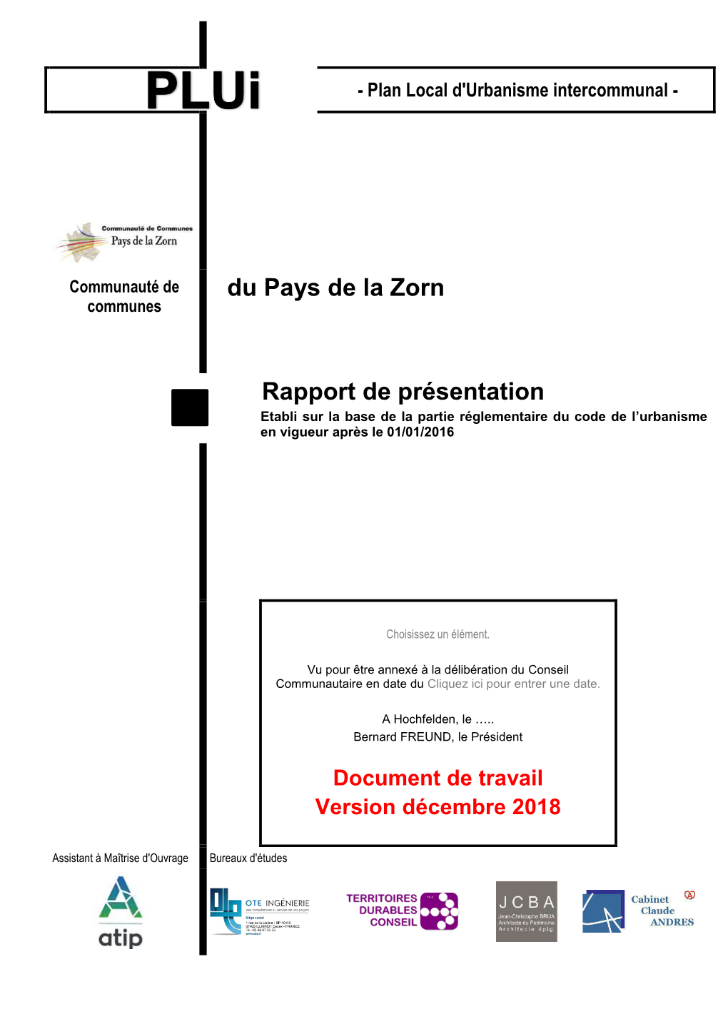 DU PAYS DE LA ZORN Rapport De Présentation