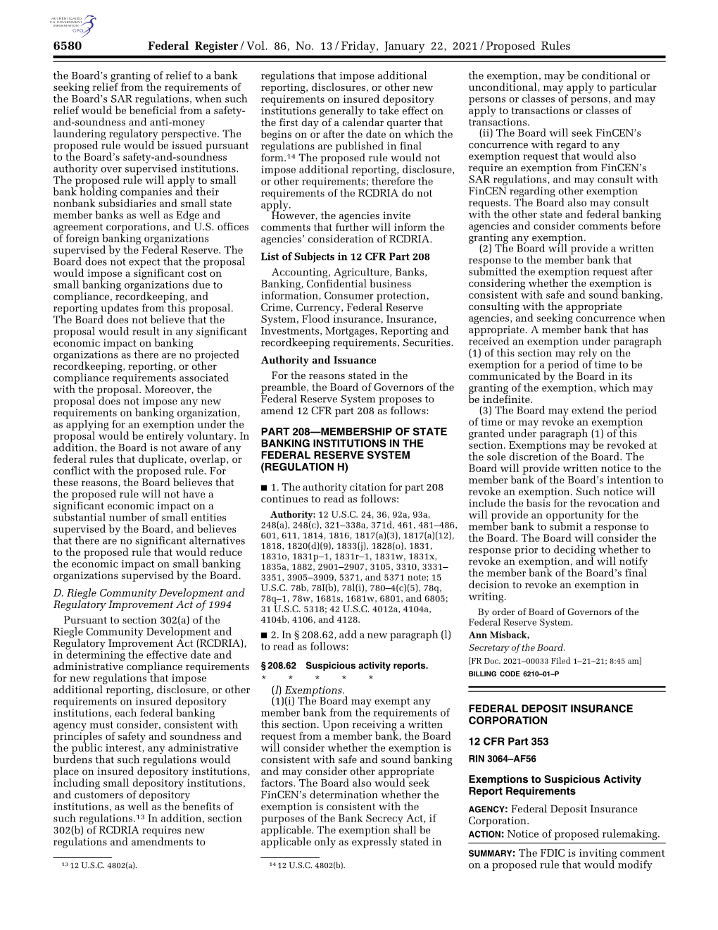 Federal Register/Vol. 86, No. 13/Friday, January 22, 2021