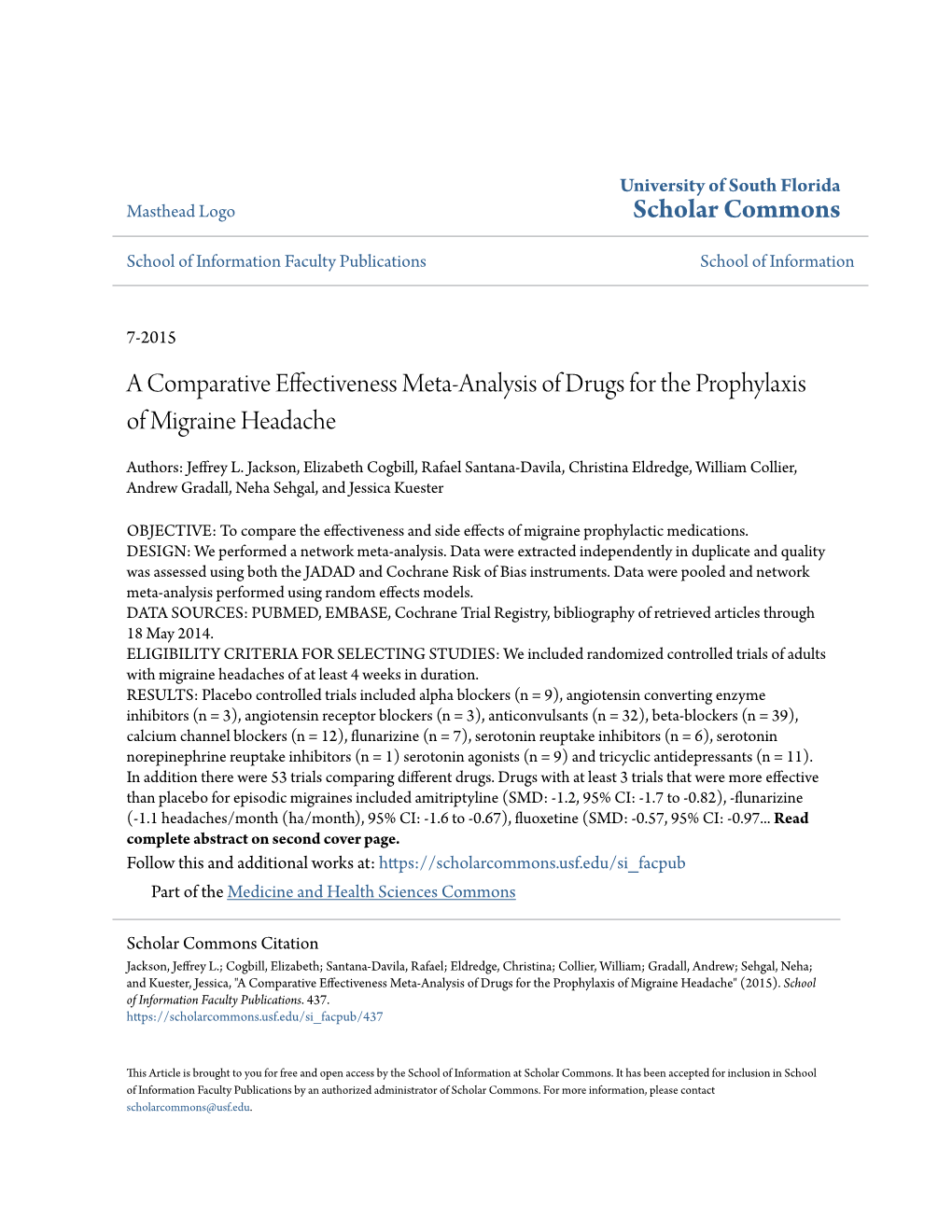 A Comparative Effectiveness Meta-Analysis of Drugs for the Prophylaxis of Migraine Headache