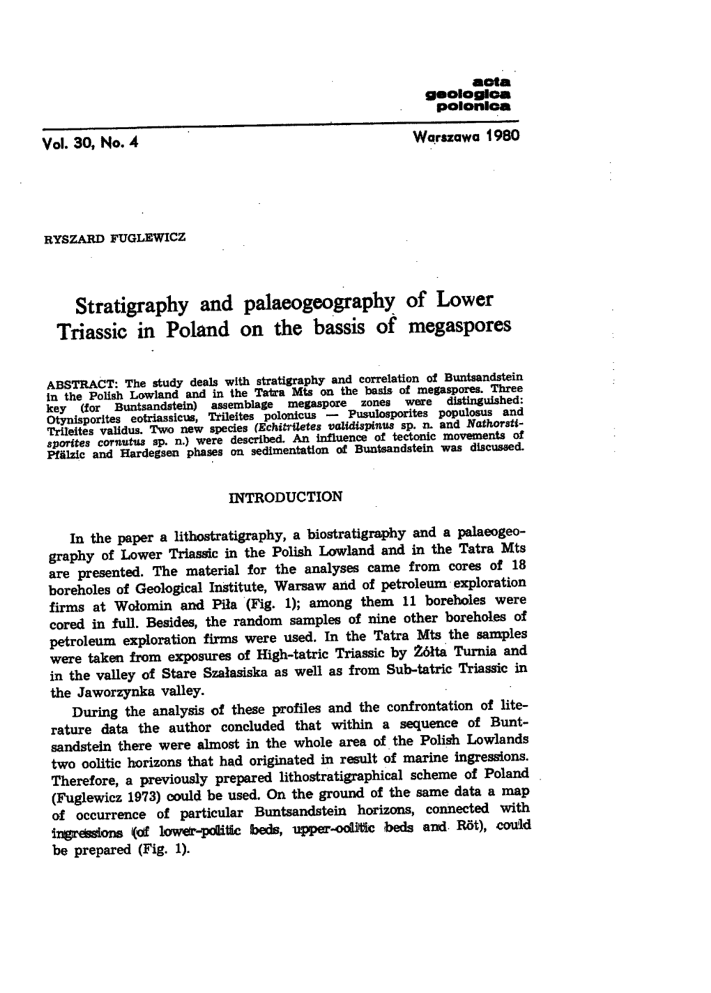 Stratigraphy and Palaeogeography of Lower Triassic in Poland on the Bassis of Megaspores