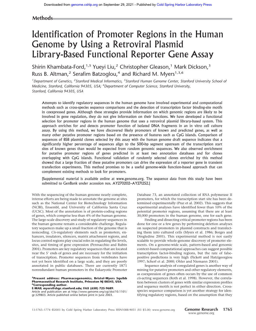 Identification of Promoter Regions in the Human Genome by Using a Retroviral Plasmid Library-Based Functional Reporter Gene Assa