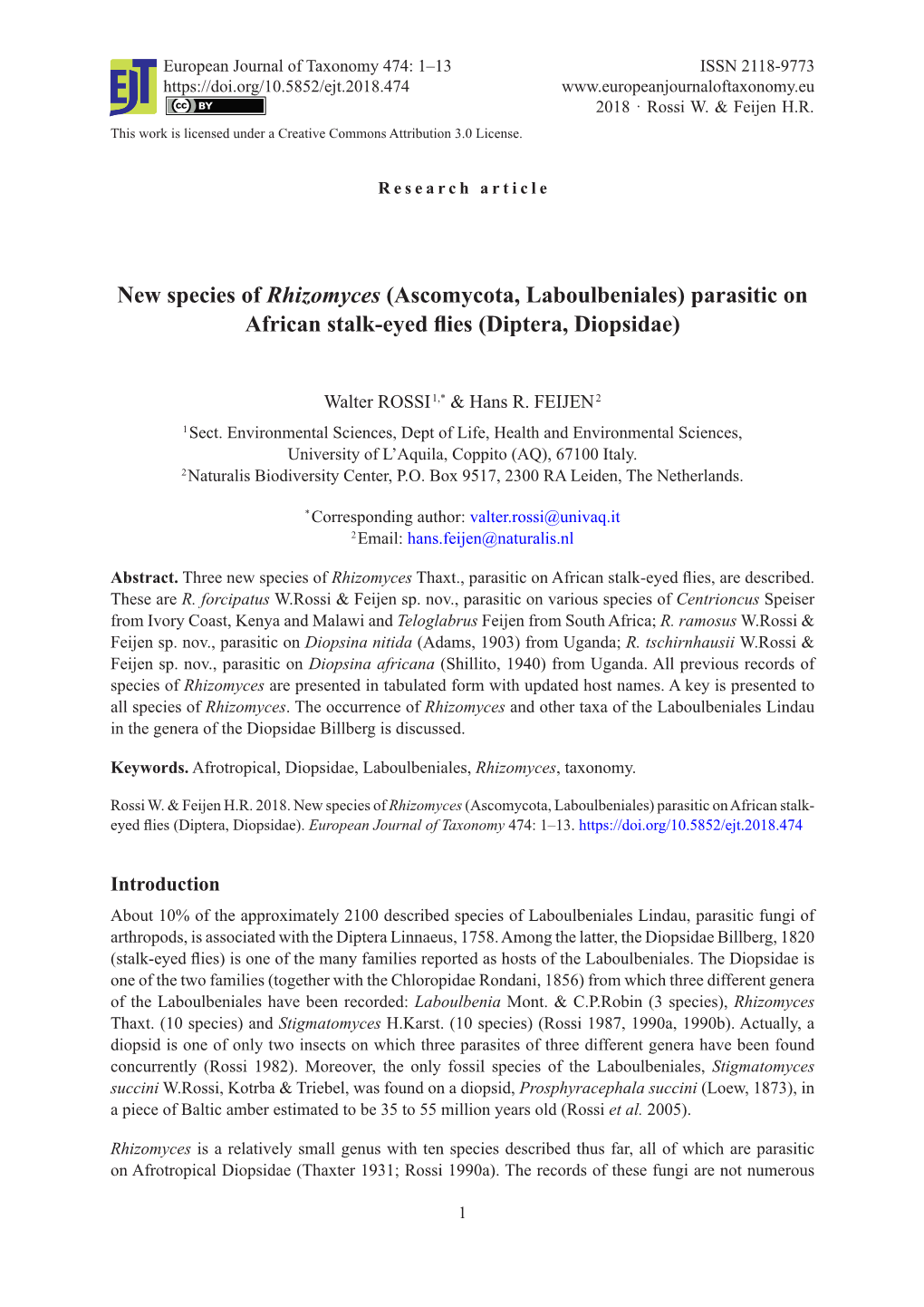 New Species of Rhizomyces (Ascomycota, Laboulbeniales) Parasitic on African Stalk-Eyed Flies (Diptera, Diopsidae)