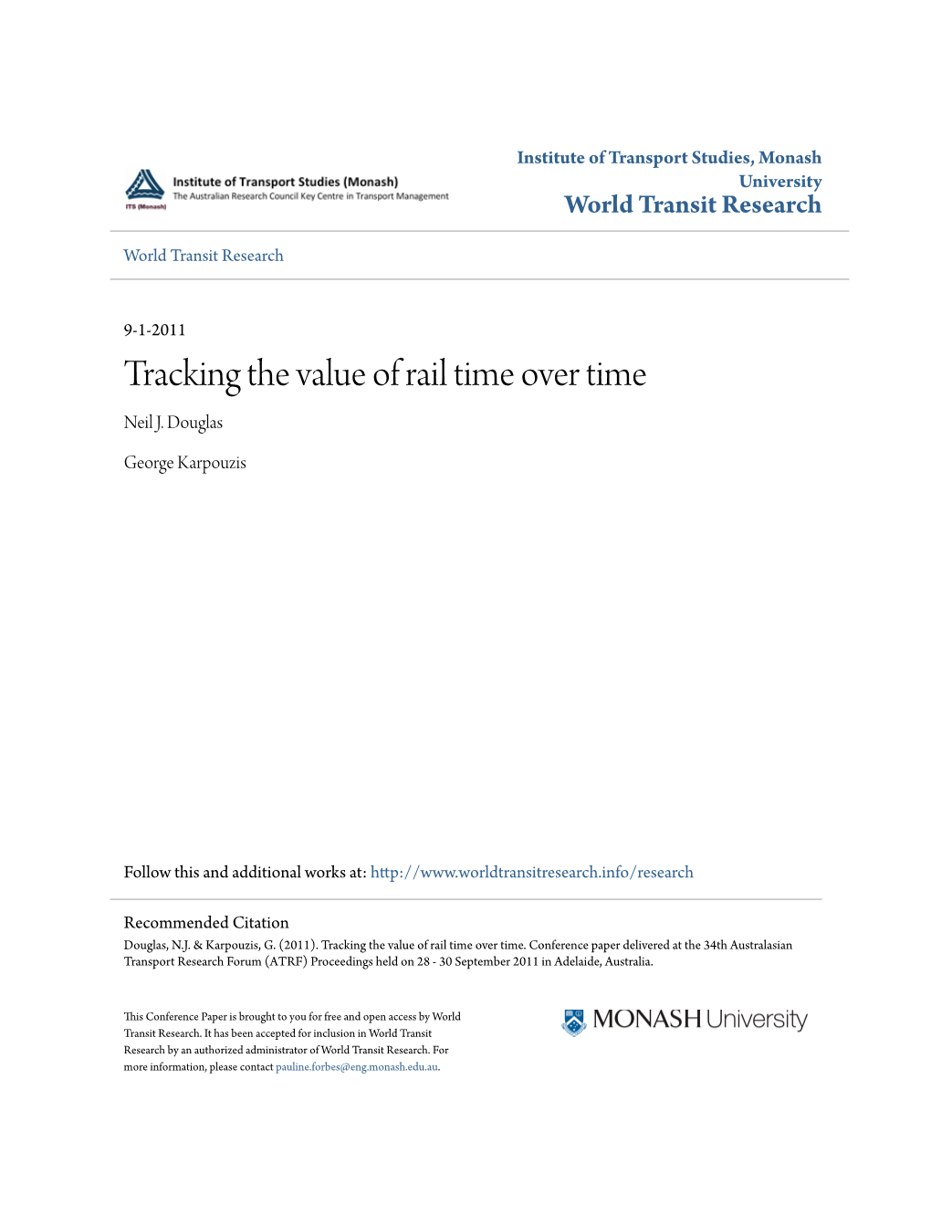 Tracking the Value of Rail Time Over Time Neil J