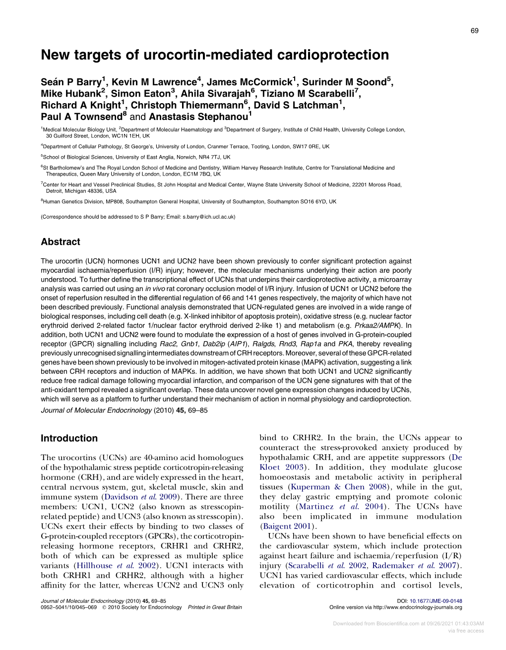 New Targets of Urocortin-Mediated Cardioprotection