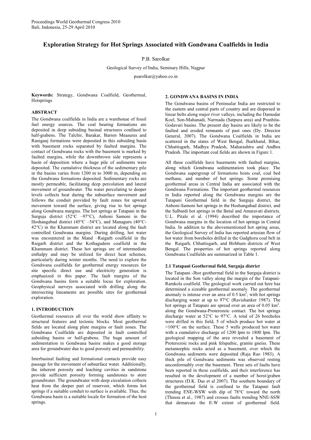 Exploration Strategy for Hot Springs Associated with Gondwana Coalfields in India