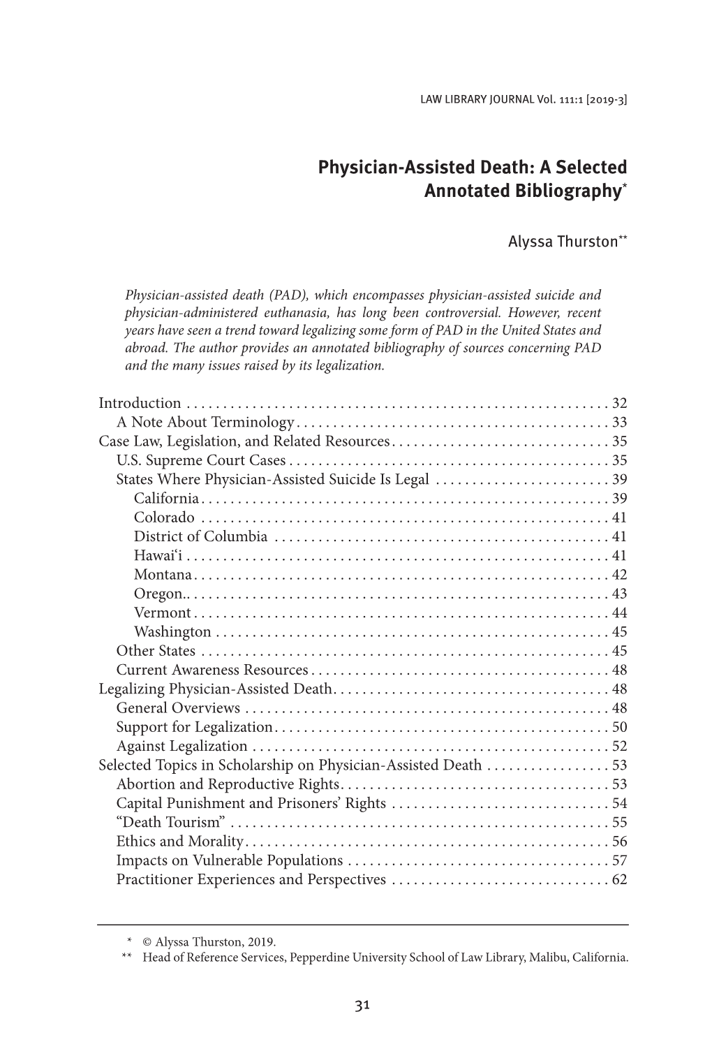 Physician-Assisted Death: a Selected Annotated Bibliography*