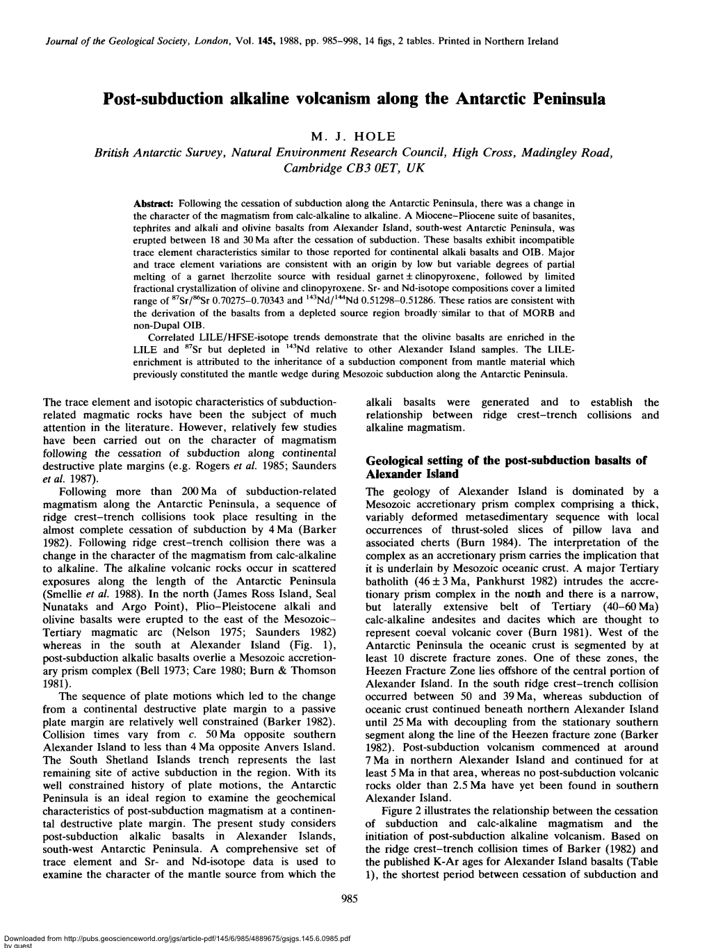 Post-Subduction Alkaline Volcanism Along the Antarctic Peninsula