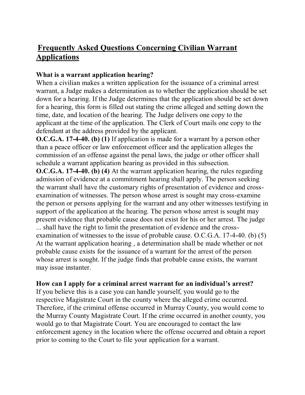 Civilian Warrant Applications Faqs