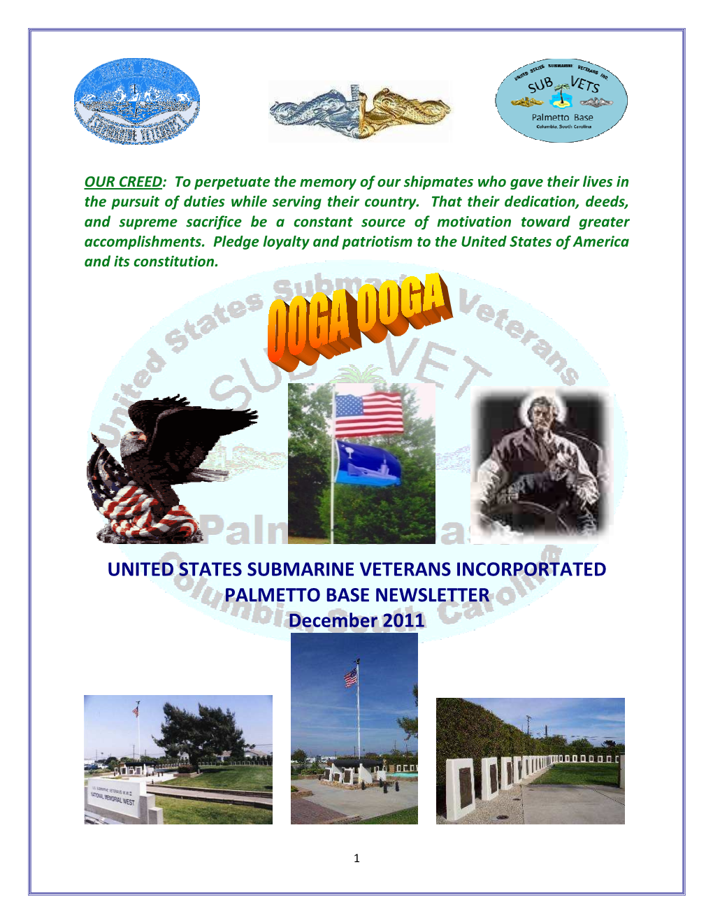 UNITED STATES SUBMARINE VETERANS INCORPORTATED PALMETTO BASE NEWSLETTER December 2011