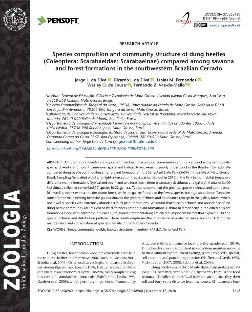 ﻿Species Composition and Community Structure of Dung Beetles