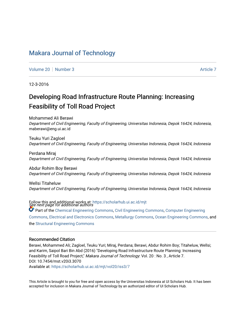 Developing Road Infrastructure Route Planning: Increasing Feasibility of Toll Road Project