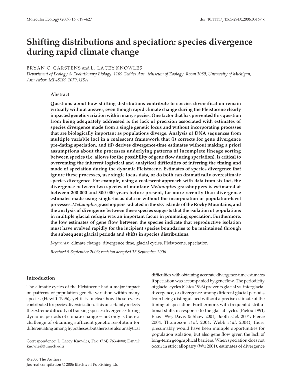 Species Divergence During Rapid Climate Change
