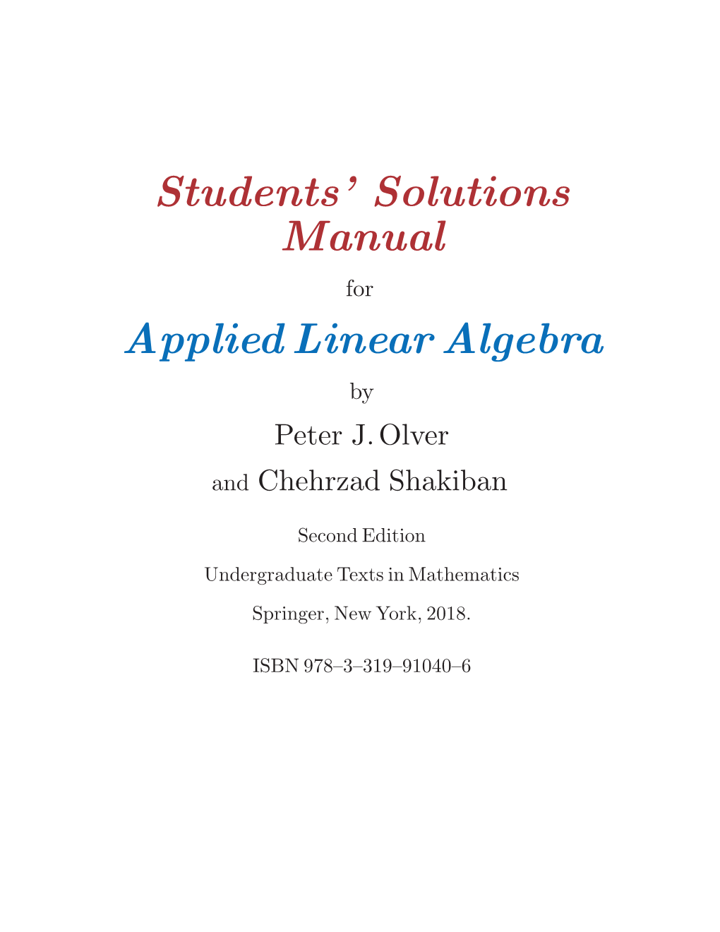 Students' Solutions Manual Applied Linear Algebra