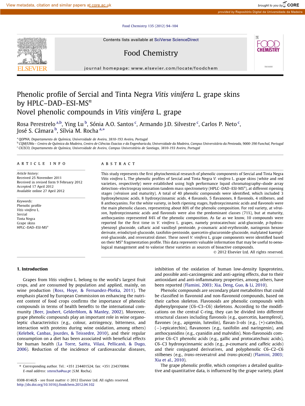 Phenolic Profile of Sercial and Tinta Negra Vitis Vinifera L