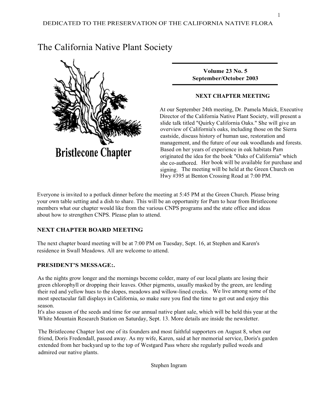 Bristlecone Chapter of the California Native Plant Society