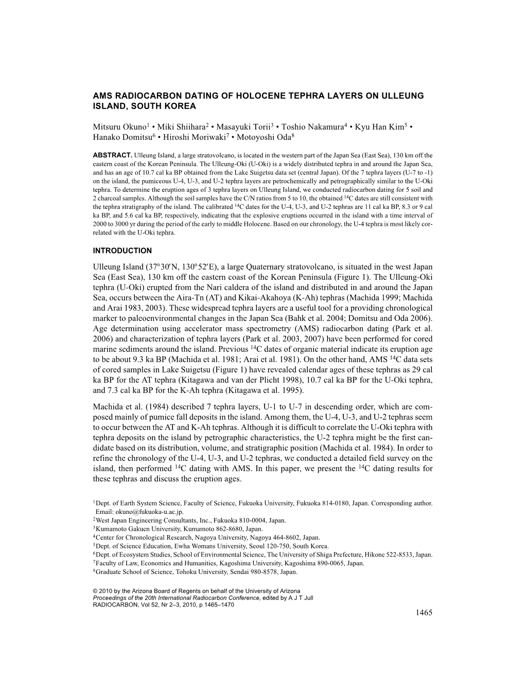Ams Radiocarbon Dating of Holocene Tephra Layers on Ulleung Island, South Korea